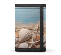 Trifold Wallet,Sea Shells And Starfish Print Slim Wallet,front Pocket Wallet,best Men's Trifold Wallet,slim And Sleek for Men And Women, Black, One Size, Modern