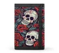 Trifold Wallet,Sugar Skulls And Red Roses Print Slim Wallet,front Pocket Wallet,best Men's Trifold Wallet,slim And Sleek for Men And Women, Black, One Size, Modern