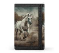 TriFold Wallet with 8 Card Slots & Keychain | Durable Polyester | Compact Horse Running in Field Wallet for Travel