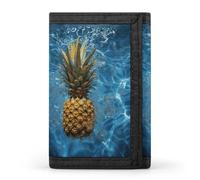 TriFold Wallet with 8 Card Slots & Keychain | Durable Polyester | Compact Pineapple in The Pool Wallet for Travel