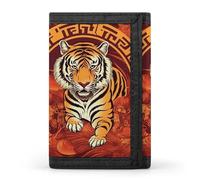 TriFold Wallet with 8 Card Slots & Keychain | Durable Polyester | Compact Prosperity in The Year of The Tiger Wallet for Travel