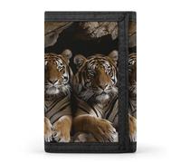 TriFold Wallet with 8 Card Slots & Keychain | Durable Polyester | Compact Tiger in Cave Wallet for Travel