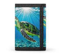 TriFold Wallet with 8 Card Slots & Keychain | Durable Polyester | Compact Turtle Swimming in The Sea Wallet for Travel
