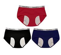 Trifolium 3 Pack Period Panties Menstrual Postpartum Leakproof Cotton Briefs High Waist Bikinis Underwear for Women Teen Girls (3 Pack (Black,Red,Navy Blue),Factory Size S,UK 8)