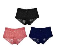 Trifolium High Waist French Knickers Floral Lace Panties Stretchy Sheer Underpants 3 Pack (Black Pink Navy) UK 14-16 Factory Label L (6287-L-BK-PK-NV)