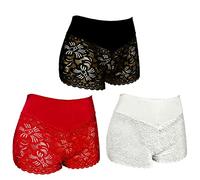 Trifolium High Waist French Knickers Floral Lace Panties Stretchy Sheer Underpants 3 Pack (Black Red White) Factory XL UK 16-18 (BF6286-3P-X-BK-RD-WT)