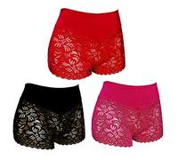 Trifolium High Waist French Knickers Floral Lace Panties Stretchy Sheer Underpants 3 Pack (Black Red Pink) Factory XL UK 16-18 (BF6286-3P-X-BK-RD-PK)