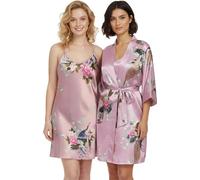 Trifolium Kimono Robe And Chemise Silky Peacock Satin Nightgown Bathrobe Wedding Negligee Nightdress