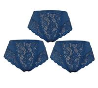 Trifolium Ladies Sexy Lace Front Pants Lingerie French Knicker Strechy Brief 3 PACK Steel Blue Factory label XXXL UK 14-16 (F8109-3X-3STBL)