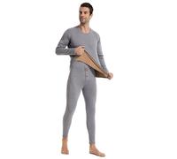 Trifolium Men's Velvet Plush Double Layer Ultra-Insulating Thermal Underwear Set, Long Sleeve Top & Long Johns for Winter Light Grey UK 47-49 Factory Label 3XL (TM1709M-3XL-LGY)