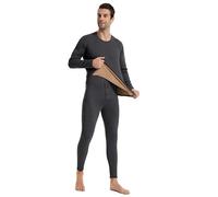 Trifolium Men's Velvet Plush Double Layer Ultra-Insulating Thermal Underwear Set, Long Sleeve Top & Long Johns for Winter Dark Grey UK 47-49 Factory Label 3XL (TM1709M-3XL-DGY)