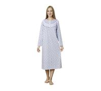 Trifolium Women Button Up 100% Turkish Cotton Nightdress Floral Trim Nightie Long Sleeve Blue UK 20-22 Factory XXXL (NT7010-XXXL-BL)