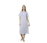 Trifolium Women Button Up 100% Turkish Cotton Nightdress Floral Trim Nightie Short Sleeve Blue UK 20-22 Factory XXXL (NT7011-XXXL-BL)