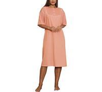 Trifolium Women Button Up 100% Turkish Cotton Nightdress Floral Trim Nightie Short Sleeve Orange UK 10-12 Factory M (NT1040-M-ORG)