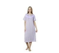 Trifolium Women Button Up 100% Turkish Cotton Nightdress Floral Trim Nightie Short Sleeve Purple UK 12-14 Factory L (NT7011-L-PP)