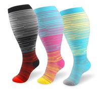 TRIITECH 3 Pair Plus Size Compression Socks for Women and Men,20-30mmHg Wide Calf Knee High Compression Stockings for Circulation
