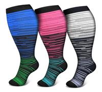 TRIITECH 3 Pair Plus Size Compression Socks for Women and Men,20-30mmHg Wide Calf Knee High Compression Stockings for Circulation