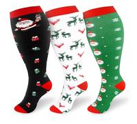 TRIITECH 3 Pair Plus Size Compression Socks for Women and Men,20-30mmHg Wide Calf Knee High Compression Stockings for Circulation