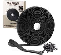 Trilancer 10M x 2CM Reusable Cable Ties, Adjustable Hook and Loop Straps with 50 Buckles, Cut to Length, Ideal for Wire Management, Cord Organizer, and Cable Straps, Black