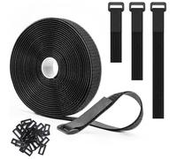 Trilancer 5M x 2.5CM Reusable Cable Ties, Adjustable Hook and Loop Straps with 25 Buckles, Cut to Length, Ideal for Wire Management, Cord Organizer, and Cable Straps, Black