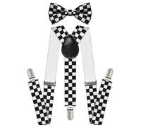 trilece Child Kids Boys Girls Suspenders Bow Tie Set Adjustable Y Back Toddler Baby Infant Suspender Bowtie, Checkered (White-black), 5 Months to 6 Years