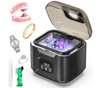 Triler Ultrasonic Retainer Cleaner Portable 48kHz Ultrasonic Cleaning Machine with 240ml Capacity, Digital Mouth Guard Cleaner with Timer for Denture, Aligner, Jewelry (Black)