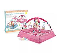 TriLine Baby Play Mat, Activity Gym Foldable Play Mat with 5 Hanging Toys and 18 Ocean Balls for Infants, Babies and Toddlers, 80X80x50CM Ball Pit with Fence, Gift for Ages 0-24 Months