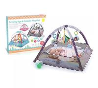 TriLine Baby Play Mat, Activity Gym Foldable Play Mat with 5 Hanging Toys and 18 Ocean Balls for Infants, Babies and Toddlers, 80X80x50CM Ball Pit with Fence, Gift for Ages 0-24 Months