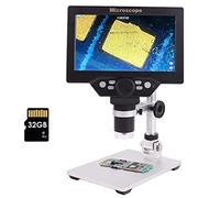 TriLine Digital Microscope, 12MP 7 inch HD LCD Display 1-1200X Continuous Zoom, Portable Multi-Angle Microscope Camera with Metal Stand for Soldering Tool[32GB SD Card]