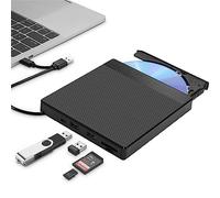 TriLine External DVD CD Drive USB 3.0 & Type-C with TF/SD Card Reader & 2 Ports USB, High Speed Slim Portable CD/DVD Disk Player Burner Reader Writer for Laptop, Desktop, Windows, Macbook, iMac