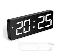 TriLine LED Digital Desk Clock, Bedside Acrylic/Mirror Large Screen Alarm Voice Control Snooze Time Date Temperature Display Night Mode (Black)