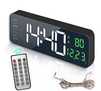 TriLine LED Large Digital Wall Clock for Living Room, Bedroom with Remote Control, 16 Inch LED Desk Clock Temperature, Date, Week, Dual Alarms, 10 Level Dimming, Count Up& Down (Green)