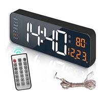 TriLine LED Large Digital Wall Clock for Living Room, Bedroom with Remote Control, 16 Inch LED Desk Clock Temperature, Date, Week, Dual Alarms, 10 Level Dimming, Count Up& Down (Orange)