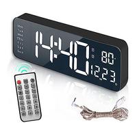 TriLine LED Large Digital Wall Clock for Living Room, Bedroom with Remote Control, 16 Inch LED Desk Clock Temperature, Date, Week, Dual Alarms, 10 Level Dimming, Count Up& Down (White)