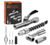 TRILINK Grease Gun Coupler Kit - 8PCS Grease Gun Accessory Set with Quick Release Coupler, 90° Adapter, 12” Flexible Hose, Grease Gun Nozzle, Narrow Needle Nozzle, 2 Injector Needle Tips & Cleaner