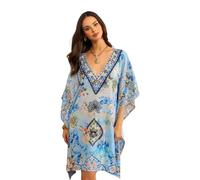 Trillion London Women's Viscose Cotton Kaftan Beach Cover Up Maxi Dress | Bikini & Swim Cover Up | Holidays Loungewear | Women Swimwear | UK 6 to 14 Sky Blue