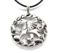 Trilogy Jewelry Pewter Welsh Red Dragon from Wales Flag Pendant, Leather Necklace