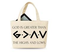 TriluckyDeco God Is Greater Than The Highs And Lows Bible Tote Bag Small,Simple Kindle Pouch Jesus God Quote Gifts Idea Aesthetic Scripture Faith Mini Canvas Study Bags,Christian Carrying Case Cover