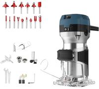 Trim Router, 980W High Power Woodworking Tool with 15 Bits Set & Dust Extractor, 6-Speed Up to 33000RPM, Professional Complete Kit