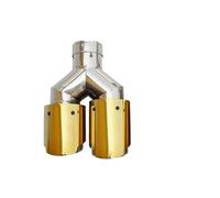 Trim Tail End Pipe 1Piece Exhaust Tip Double Outlet Muffler Tail Universal Upgrade Gold Stainless Steel Exhaust Tail(1PC Left in60-out101)