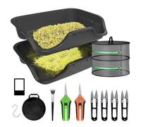 Trim Tray Kit, Plant Tray with Filter Area Pollen Sieve with Scissors with Curved Blade Scissors with Straight Blade Flower Dry Sifter Magnifying Card and Brush Grow Accessories for Various Herbs