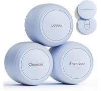 Trimcoo New Travel Toiletry Containers [Ultra Leakproof] TSA-Approved, PLA Hard Shell Jars with 5 Magnetic Labels, Wide Mouth Bottles for Lotion, Cleanser, Shampoo, Conditioner, Blue, 3 Pack, 30ML