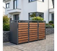 Trimetals Triple 240L Anthracite Metal & Dark Wood Wheelie Bin Store (2.00m x 0.80m)