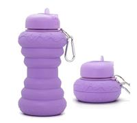 Trimit Collapsible Water Bottle Reusable Water Bottle For Outdoors & Indoors Leak-Proof and Shatter-Proof, BPA Free, Safe, Non-Toxic, Durable Silicone Doughnut Style 20oz Purple Sports Water Bottle