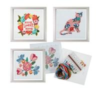 Trimits 3Pk Cross Stitch Bundle - Sweet Home, Cat, Flowers, 13X13Cm Beginner Kits, Complete With Threads & Instructions