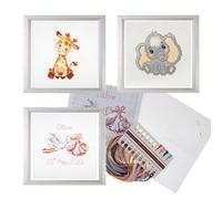 Trimits 3PK Cross Stitch Kits for Adults Beginners - Pre Printed Cross Stitch Kit, Beginners Embroidery Kit for Adults & Kids, Complete Embroidery Starter Set - 13x13cm, New Baby Boy & Girl Sampler