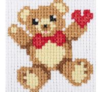 Trimits Children Learn to Cross Stitch Kits Counted Cross Stitch, Canvas Needle Thread Instructions Included, 15 x 15cm (6 x 6in), Teddy Bear