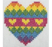 Trimits Children Learn to Cross Stitch Kits Counted Cross Stitch, Canvas Needle Thread Instructions Included, 15 x 15cm (6 x 6in), Heart