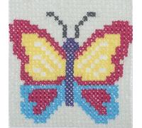 Trimits Children Learn to Cross Stitch Kits Counted Cross Stitch, Canvas Needle Thread Instructions Included, 15 x 15cm (6 x 6in), Butterfly
