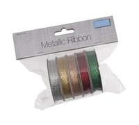 Trimits Christmas Metallic Ribbon Bundle, 100% Polyester, Metallic Festive Colours, 2m x 9mm, TTRB003, 5 reels